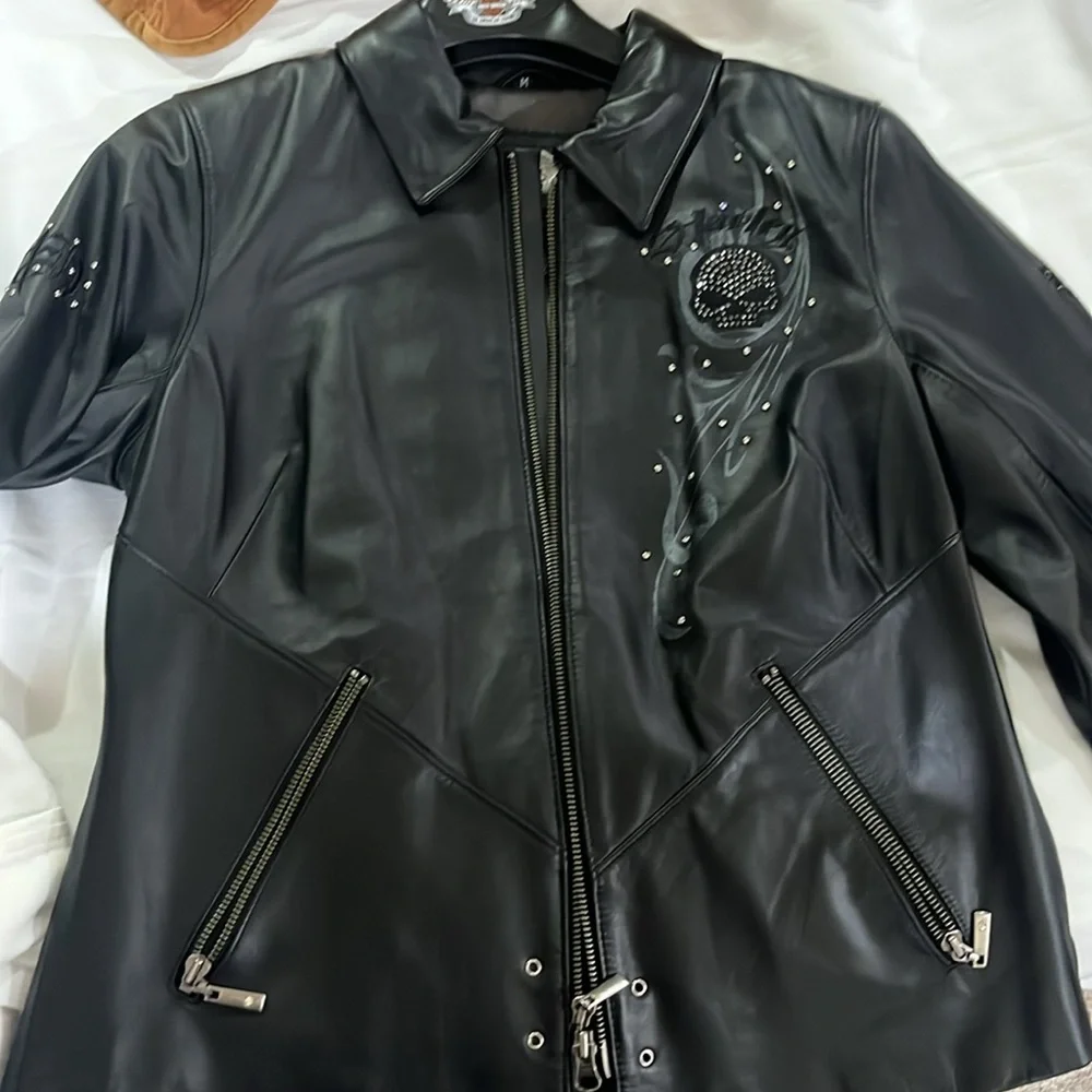 Black Studded Leather Jacket with Embossed Detail - Picture 3 of 13